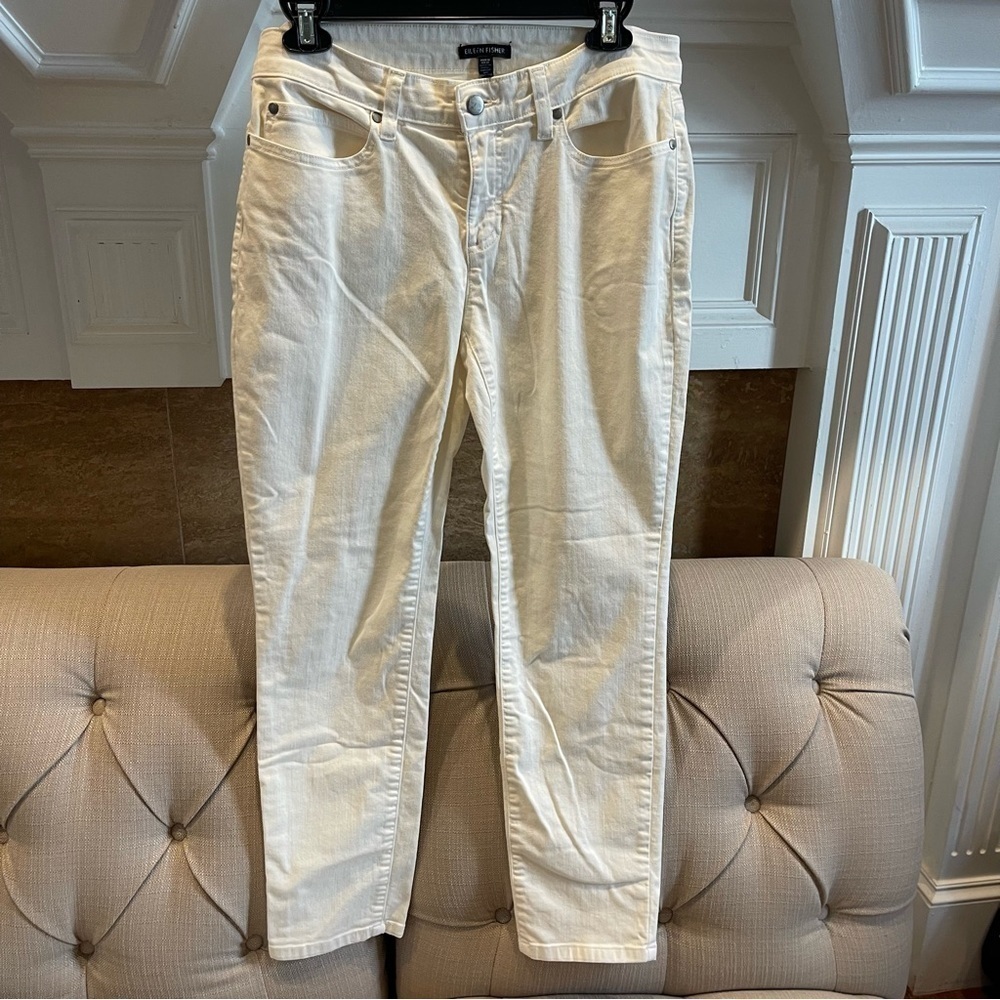 Eileen Fisher Garment Dyed Orangnic Cotton Stretch Denim Slim Ankle Jeans Sz 8